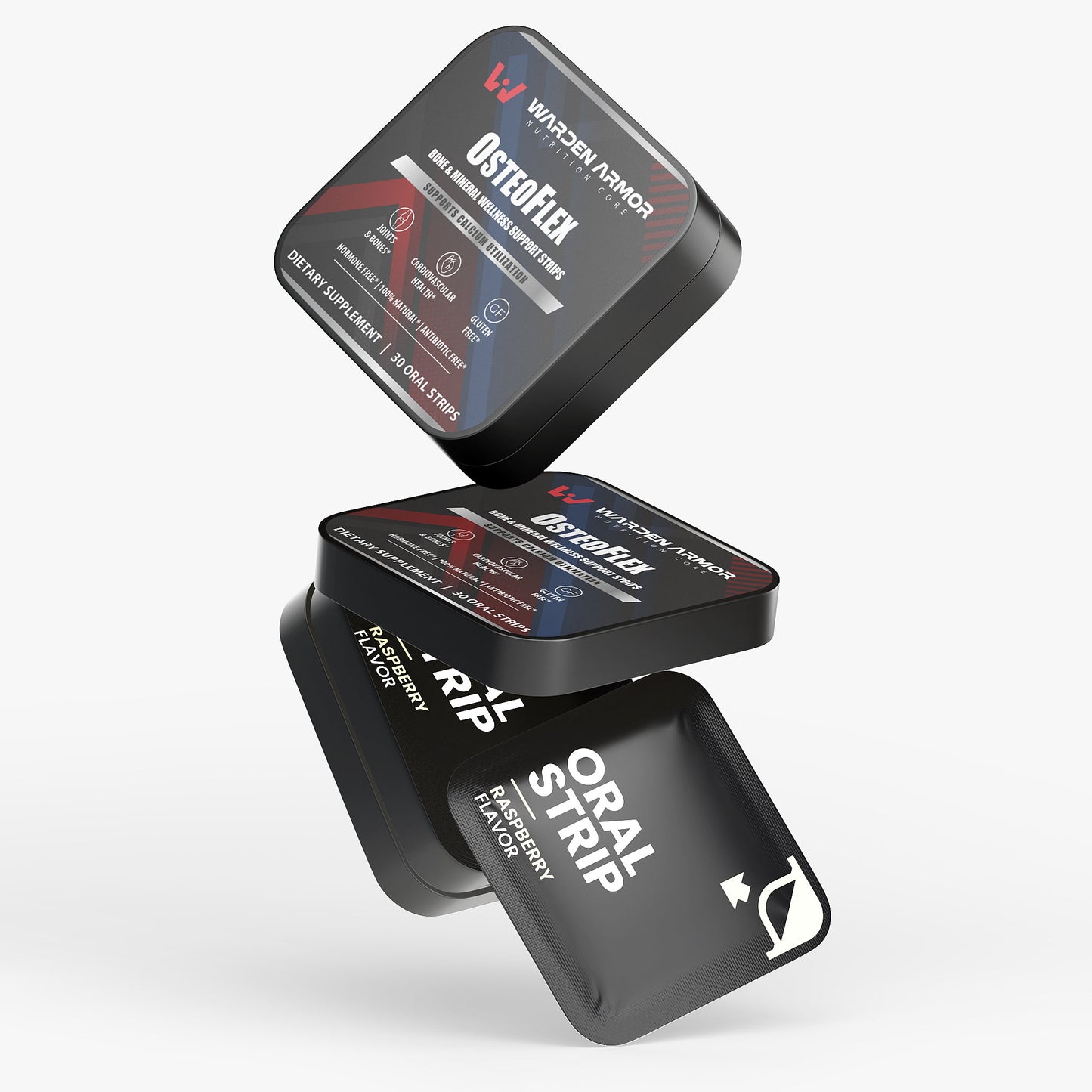 OsteoFlex – Daily Vitamin Strips | D3 + K2 | Fast-Dissolve Raspberry Strips | Warden Armor