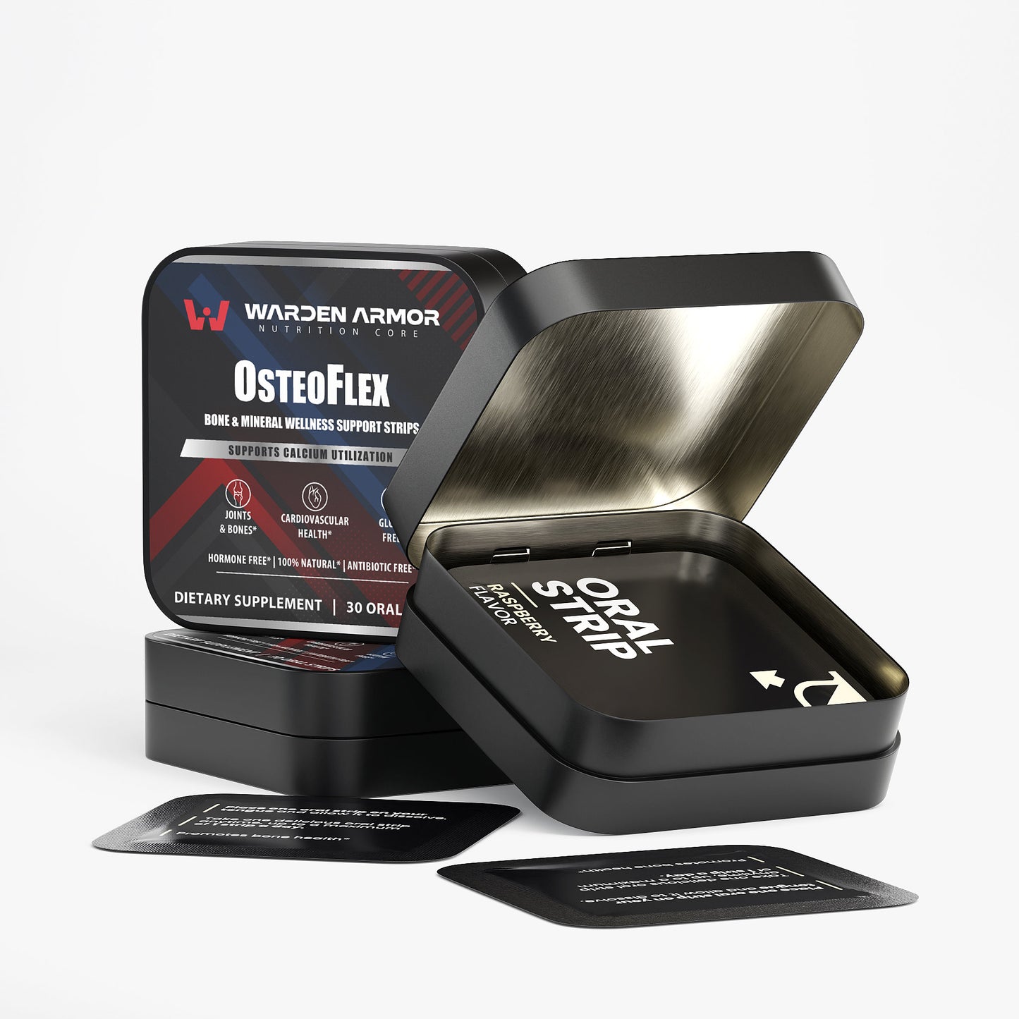 OsteoFlex – Daily Vitamin Strips | D3 + K2 | Fast-Dissolve Raspberry Strips | Warden Armor