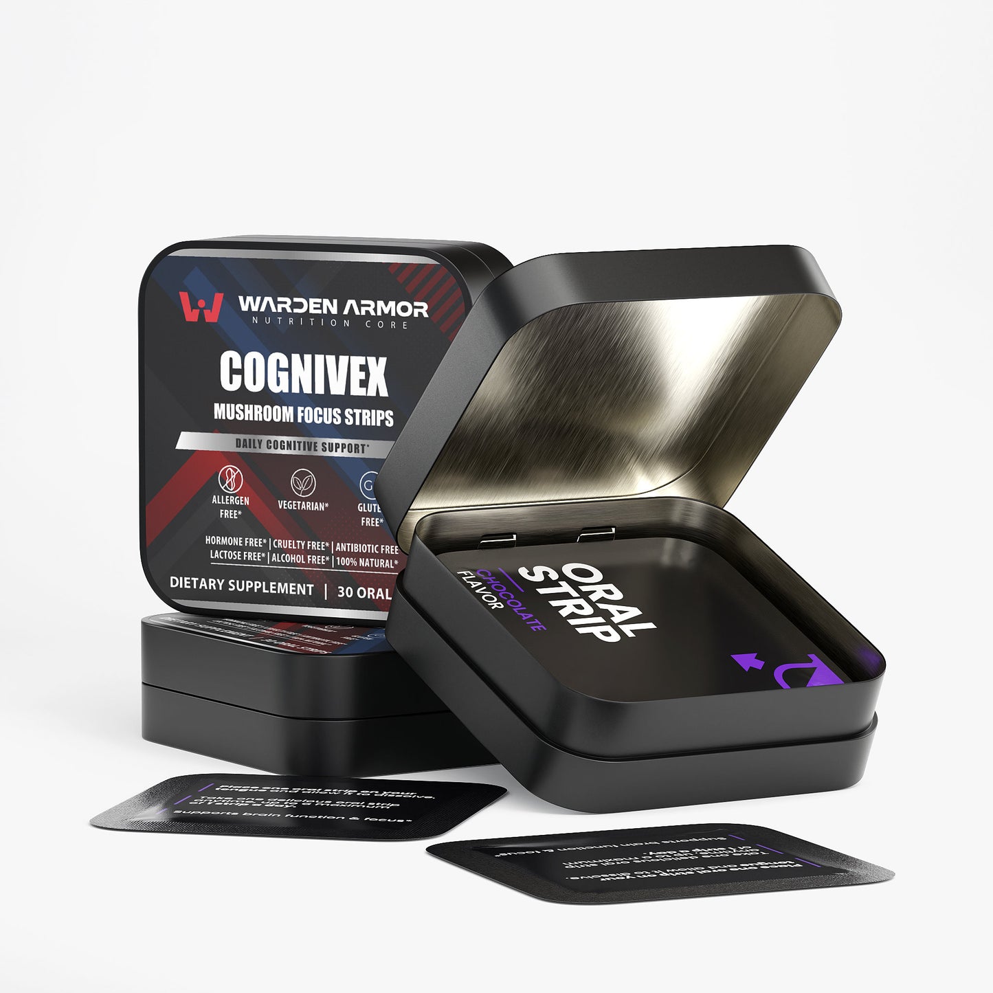 Cognivex – Mushroom Nutrition Strips | 4 Mushroom Blend | Fast-Dissolve Chocolate Strips | Warden Armor