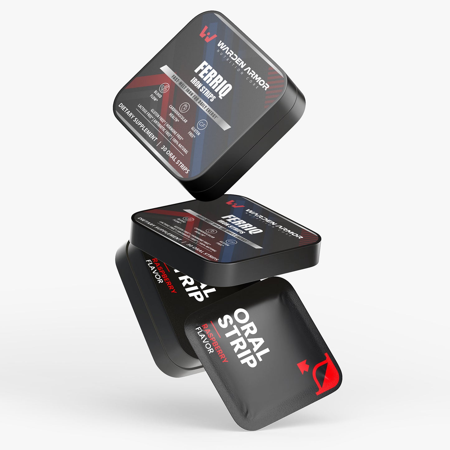 Ferriq – Iron Nutrition Strips | 19mg Iron + Folate | Fast-Dissolve Raspberry Strips | Warden Armor
