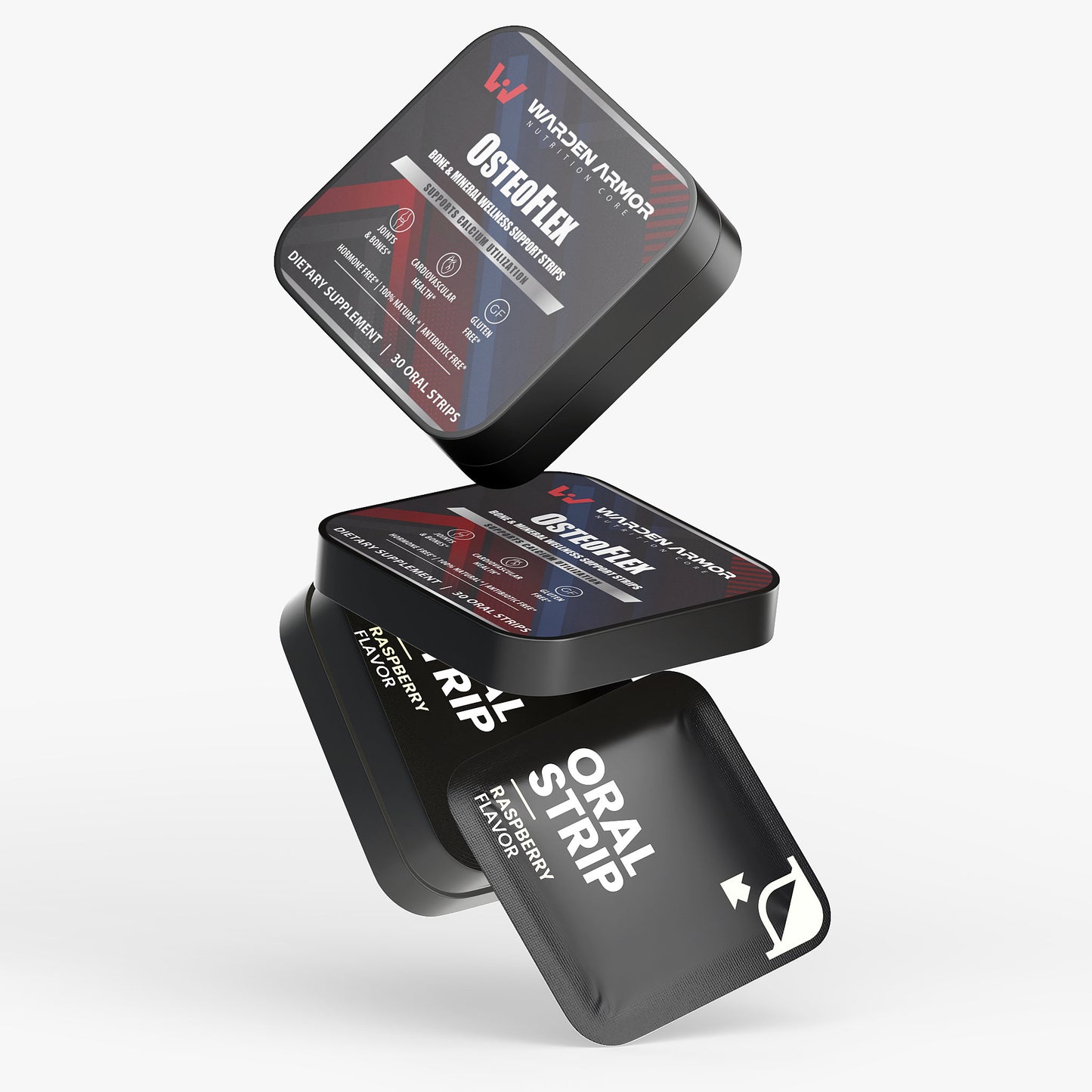 OsteoFlex – Daily Vitamin Strips | D3 + K2 | Fast-Dissolve Raspberry Strips | Warden Armor
