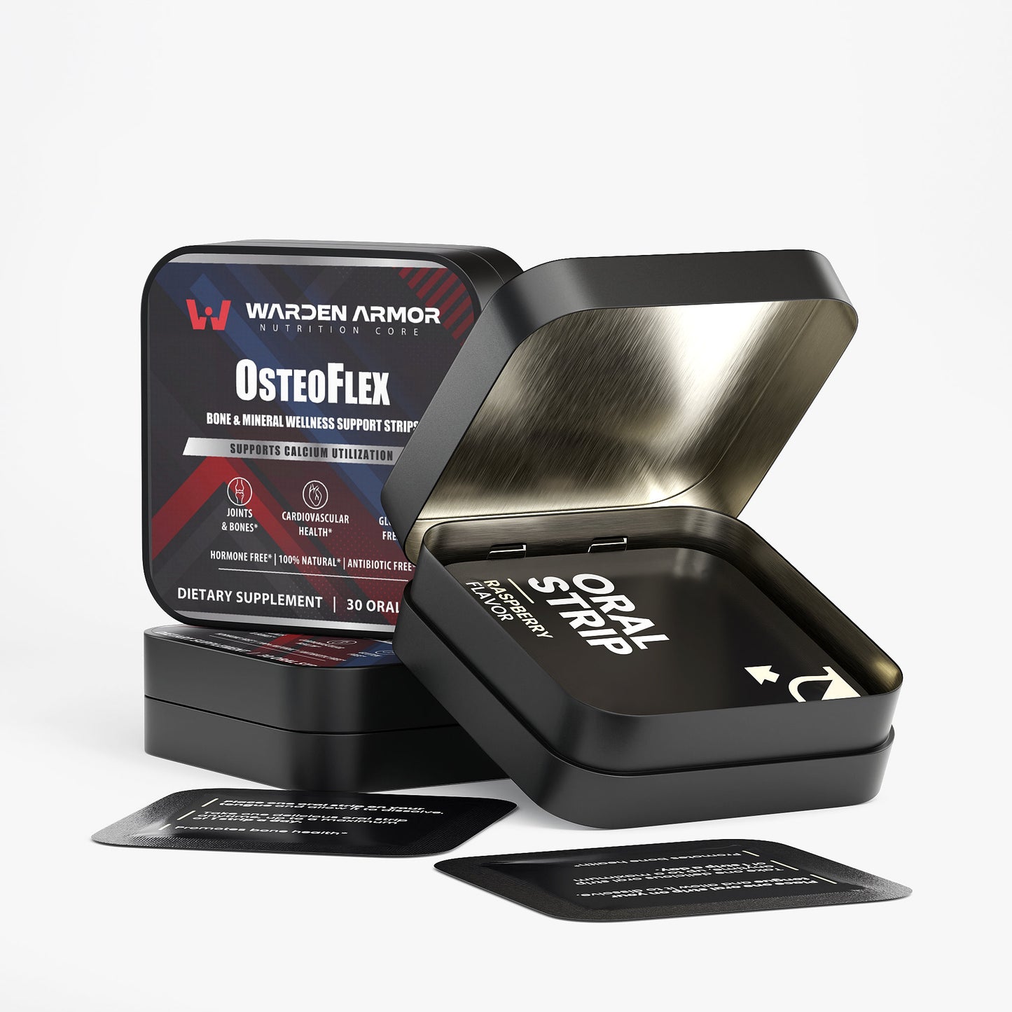 OsteoFlex – Daily Vitamin Strips | D3 + K2 | Fast-Dissolve Raspberry Strips | Warden Armor