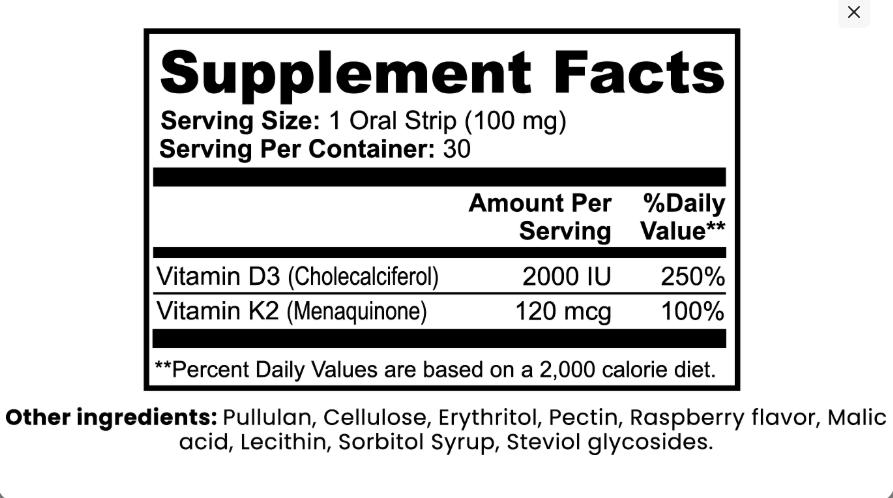 OsteoFlex – Daily Vitamin Strips | D3 + K2 | Fast-Dissolve Raspberry Strips | Warden Armor